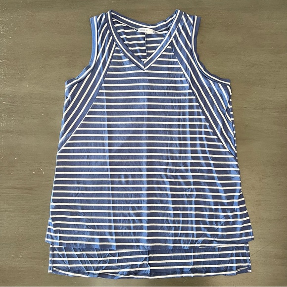 NEW Doublju Blue & White Striped V Neck Comfy Nautical Sleeveless T-Shirt S 2XL - Picture 3 of 6